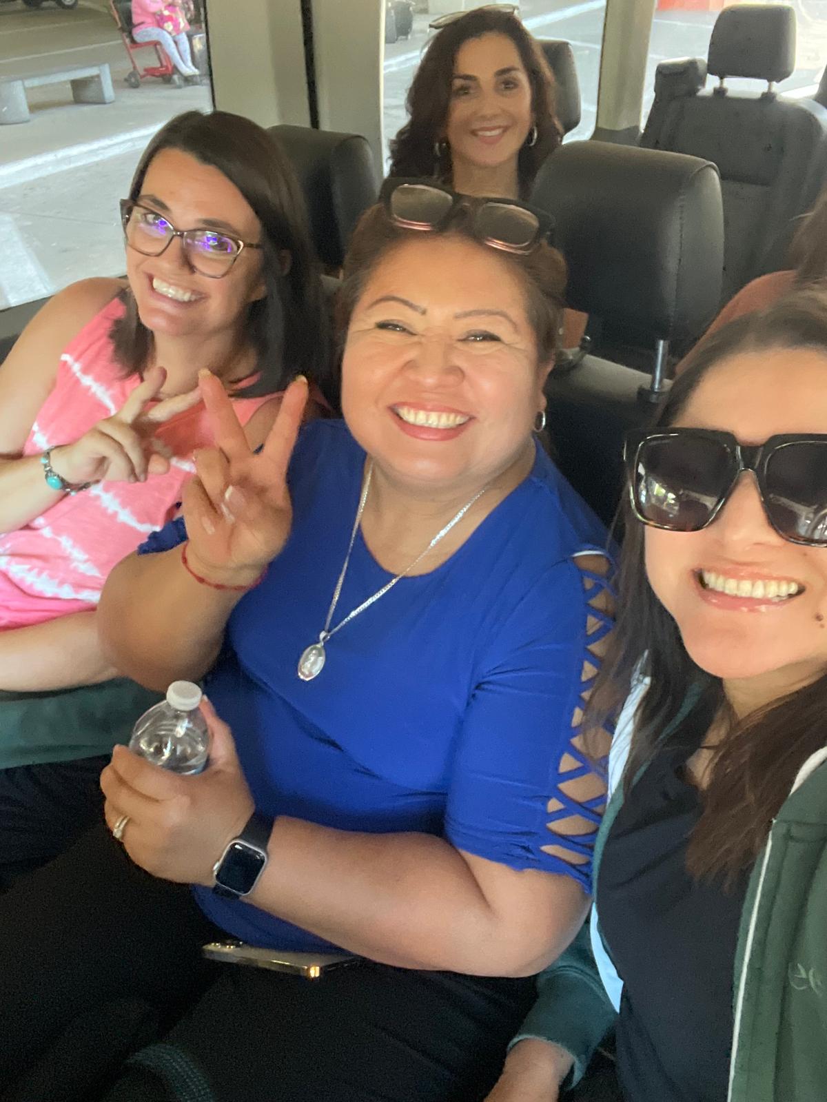 shuttle bus group photo